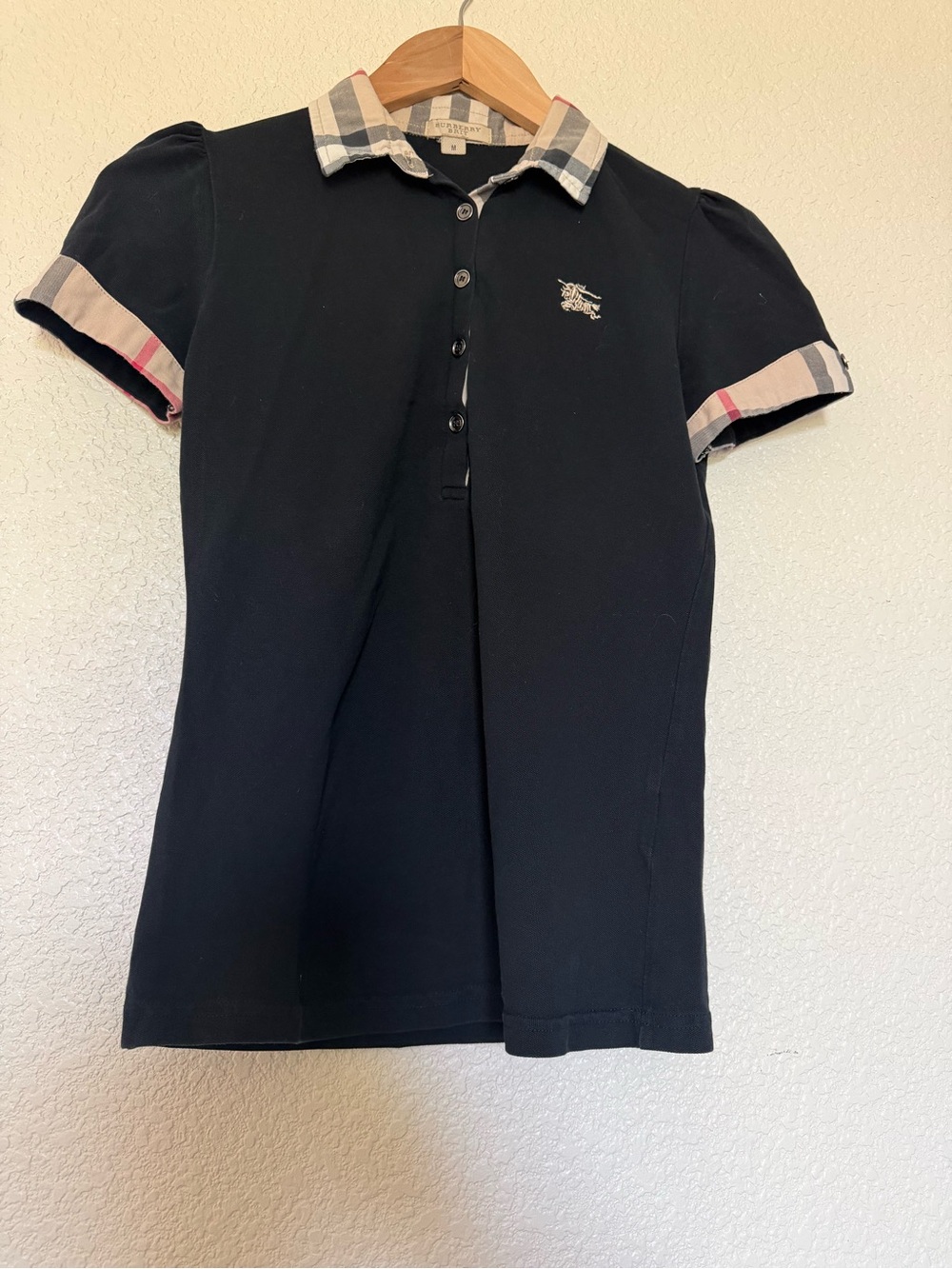 Burberry Black Girls Polo with Signature Check Collar - Picture 2 of 5